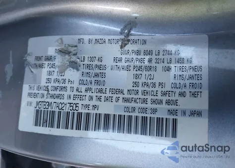 2010 Mazda Cx-9 Touring из США, поврежденный, VIN JM3TB3MV7A0217505